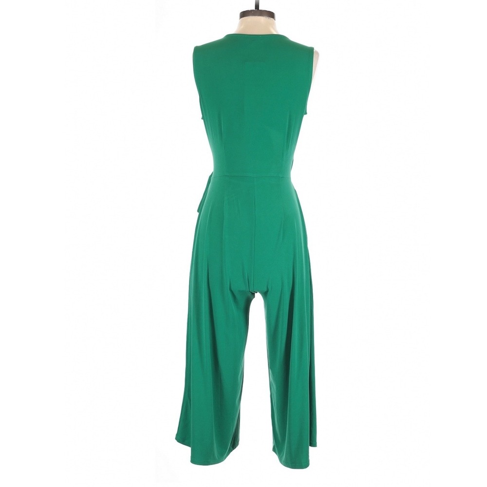 Nina Leonard Kelly Green Wrap Tie Waist Wide Leg Jumpsuit Small Resort - Picture 4 of 9
